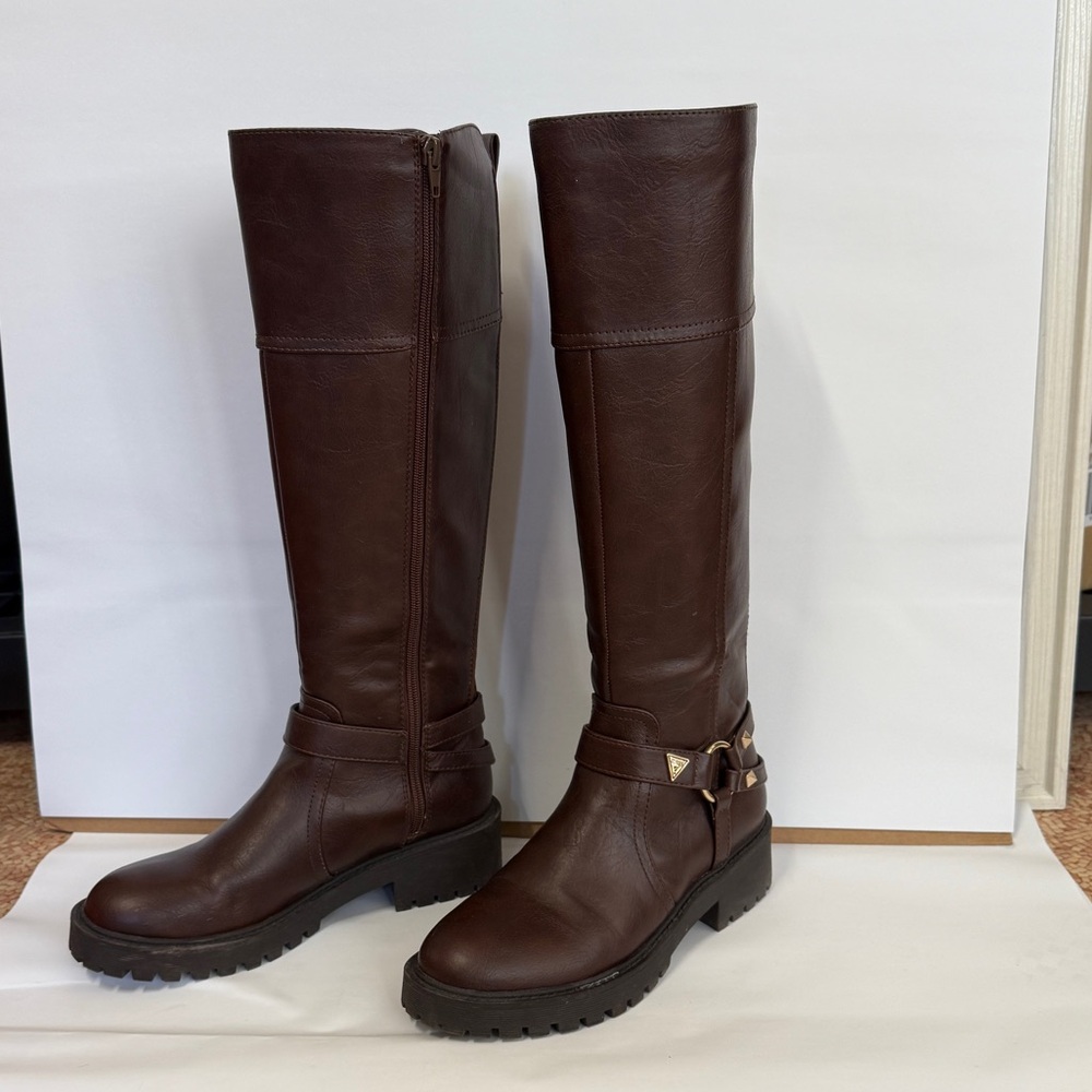 Guess Women's Tall Brown Buckle Boots - Picture 3 of 8